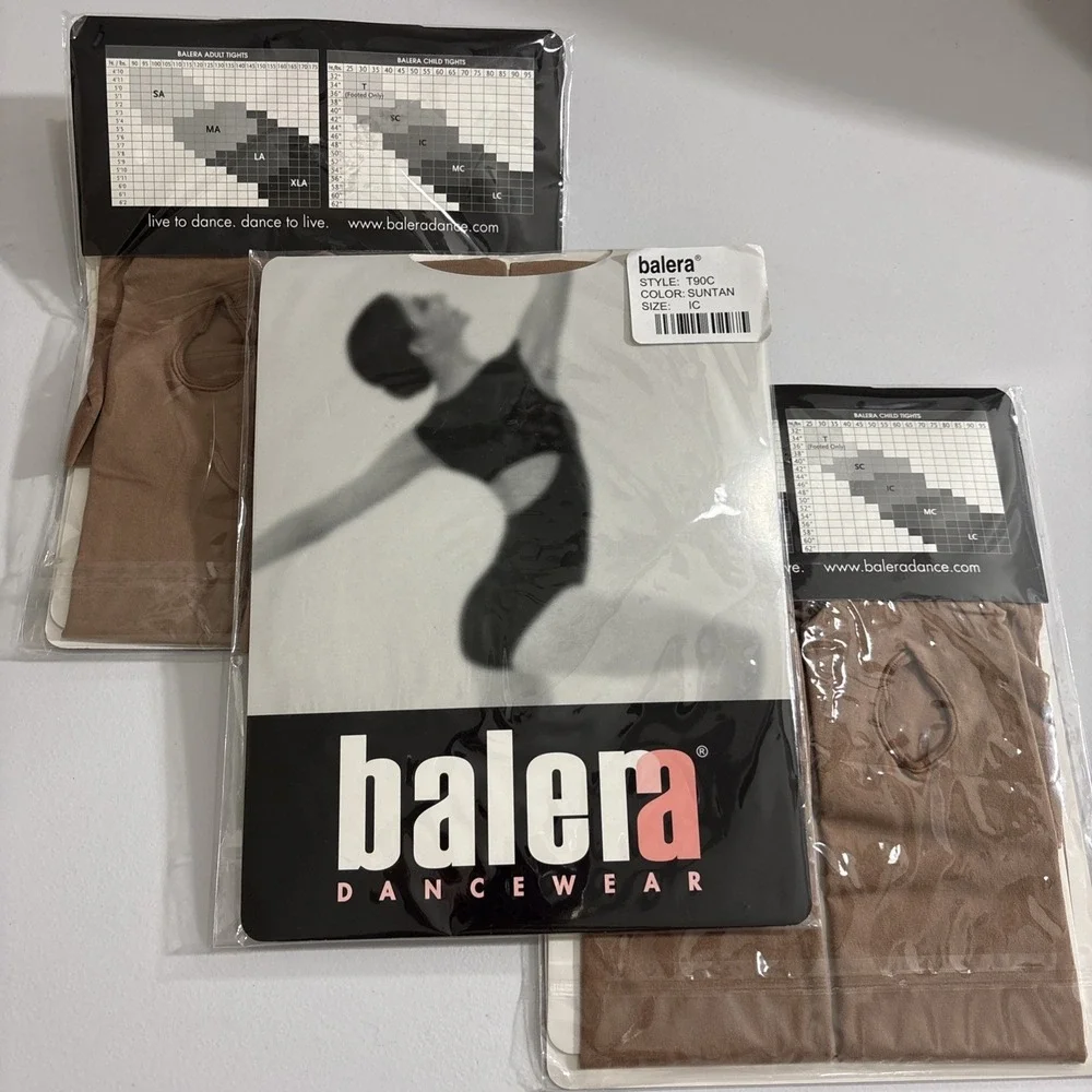 Set of 3 Balera T92 Shimmer Footed Dance Tights Suntan Child‎ IC New